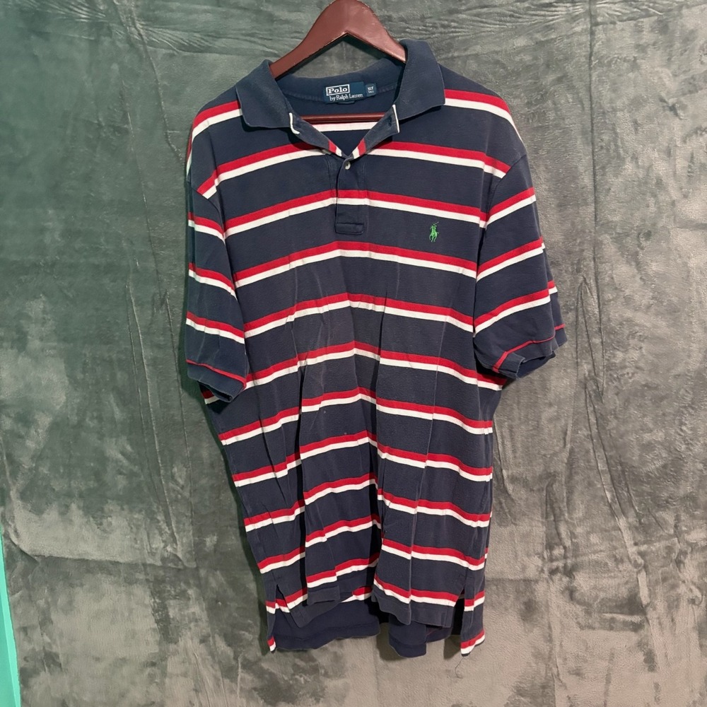 Polo Ralph Lauren Shirt Mens XLT Stripe Short Sleeve Collard Y2K Blue